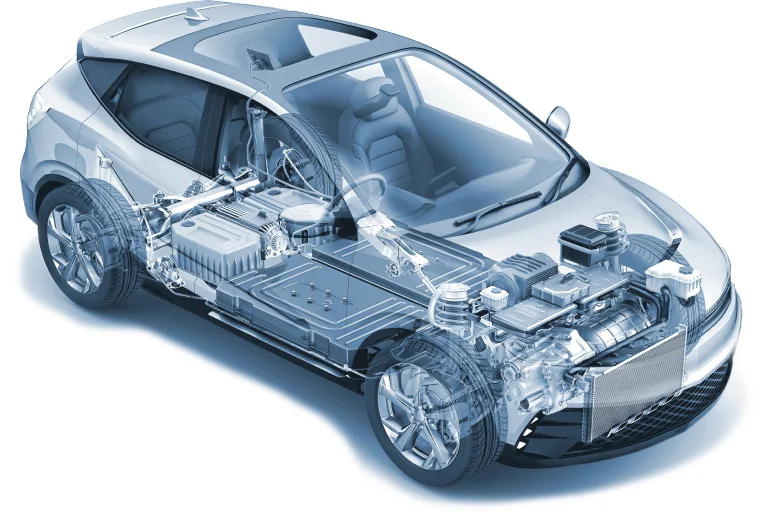 電動自動車用パーツが見える透過イラスト